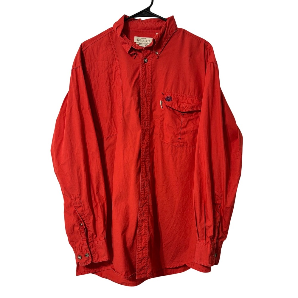 Beretta Shooting Shirt Mens Red Long Sleeve Vented Back Mesh Lined Cotton L